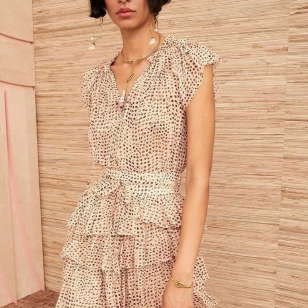 Ulla Johnson Malia Tiered Silk Chiffon Belted Skirt With Lurex Accents NWT